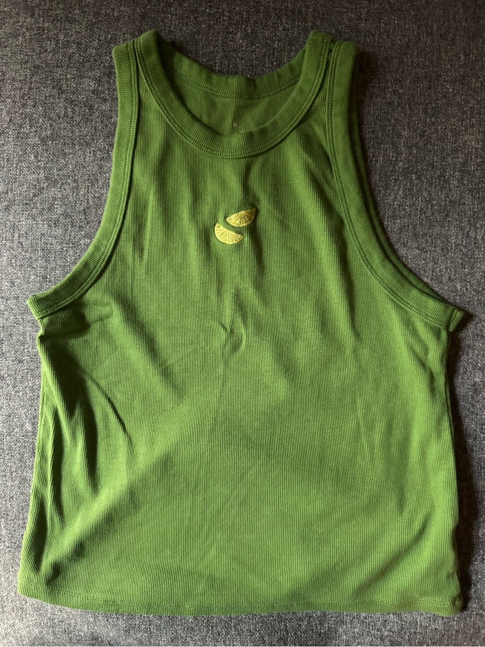 Green Ribbed Tank with Lime Embroidery XL